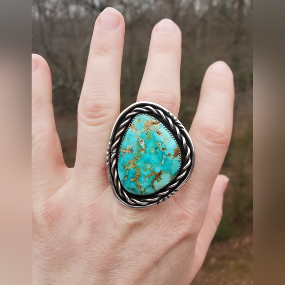 Turquoise and Silver Statement Ring - Picture 2 of 6